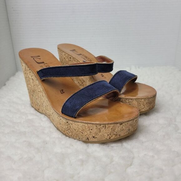 K. Jacques St Tropez Women's Size 6.5 Leather Cork Wedge heel Sandals